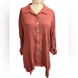 Comp Vintage Rust Abalone Shell Button Blouse Sz 16